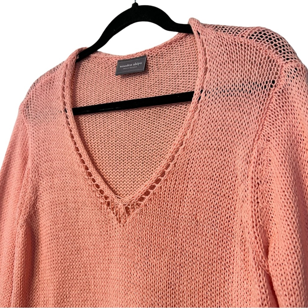 Wooden Ships Lightweight V Neck Knit Sweater Blush Coral Slouchy S M - Picture 3 of 10